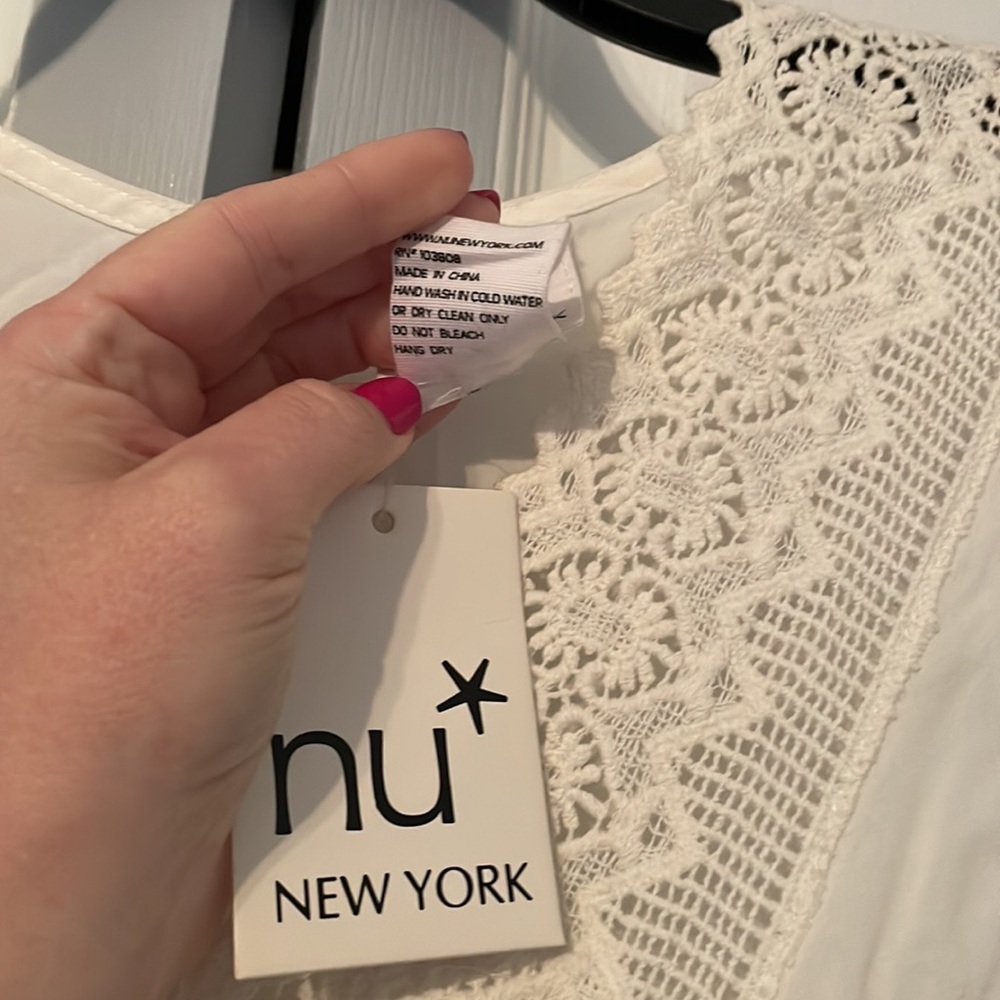 NWT Nu New York bohemian white midi dress with lace cutout trim - Picture 5 of 10